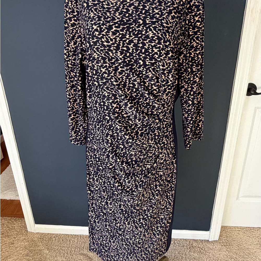 Ralph Lauren Navy and Cream Patterned Long Sleeve Dress